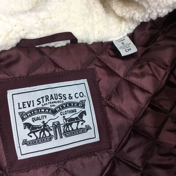 Levi Strauss Sherpa Faux‎ fur lined hooded Cargo Parka Coat Red Small NWT - Picture 14 of 16